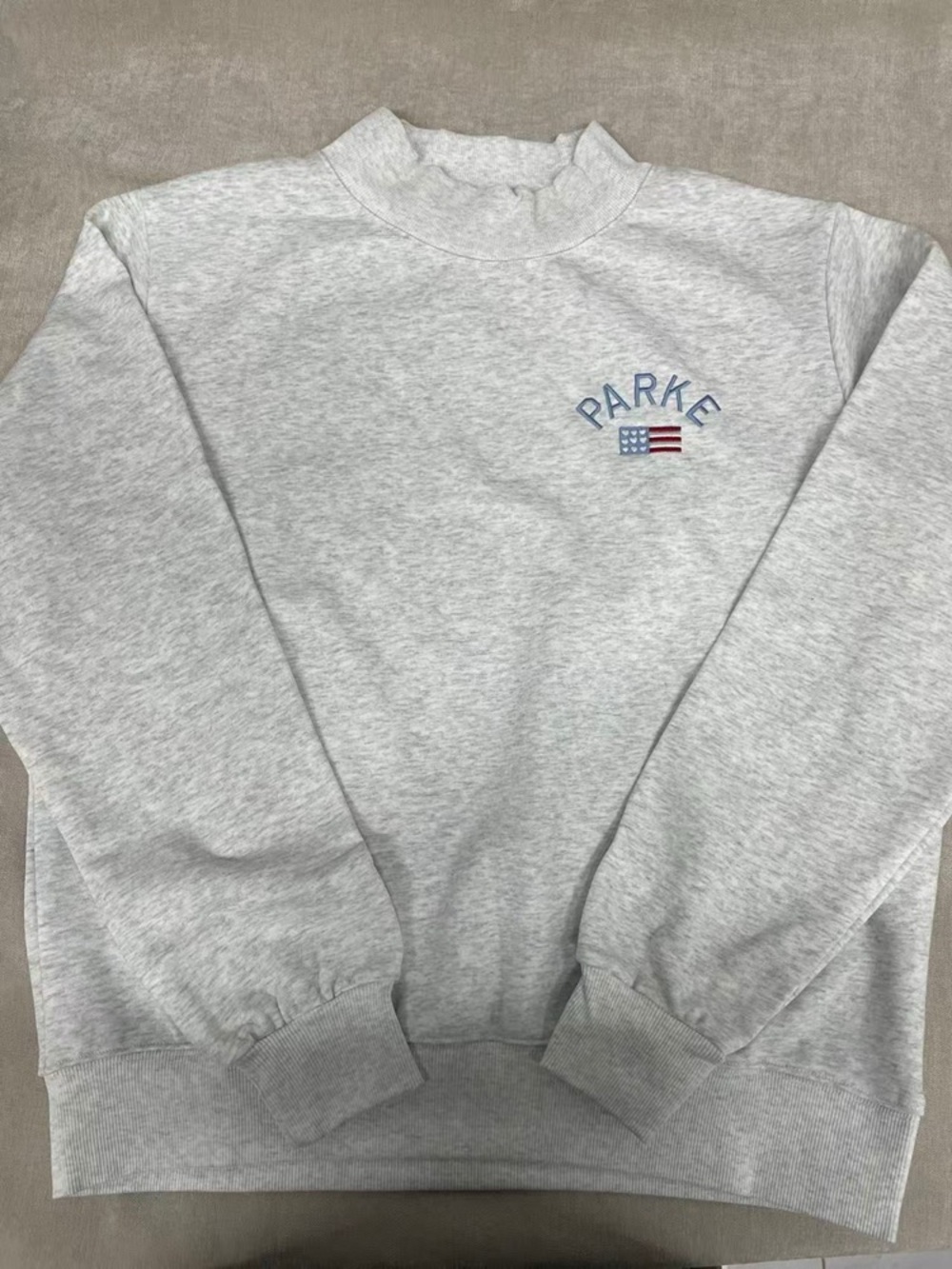 Parke Crewneck Sweatshirt in Heather Gray with Flag Detail